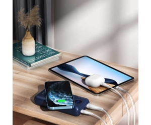 Pin dự phòng 20.000mAh VIVAN VPB-W20 Blue Chính hãng (Rated 14.800mAh, 1 cổng USB: 4.5V-5A, 5V-4.5A, 5V-3A, 9V-2A, 12V-1.5A, 1 cổng Type-C: 5V-3A, 9V-2.2A, 12V-1.5A, Sạc ko dây 15W, Màn hình LED, kèm cable Type-C)  