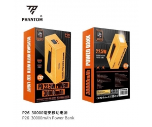 Pin dự phòng 30000mAh Phantom P26 (Rated 17.000mAh, 22.5W, 147x72x44mm, LED hiển thị pin)