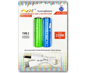 Pin Sạc 2A Nuoxing 1.5V 3200mWh - Cổng Sạc USB Type C Trực Tiếp Không Cần Bộ Sạc - Chính Hãng ( 2A vĩ 2 viên 