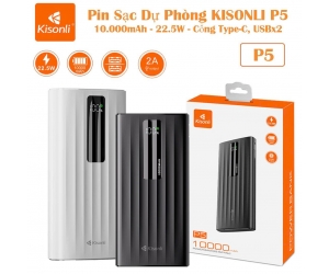 Pin Sạc Dự Phòng KISONLI P5 (10.000mAh - 22.5W - Cổng Type-C, USBx2) RN