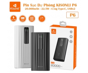 Pin Sạc Dự Phòng KISONLI P6 (20.000mAh - 22.5W - Cổng Type-C, USBx2) RN 