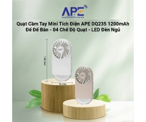 Quạt TYPE-C Cầm Tay Mini Tích Điện APE DQ235 White (1200mAh, 2-5h, 5W, 5 cánh, 4 tốc độ) BH 3T (ĐTCC) 