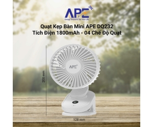 Quạt TYPE-C Sạc Tích Điện Kẹp Bàn Mini APE DQ232 White (1800mAh, 2-5h, 5W, 4 tốc độ, 5 cánh)