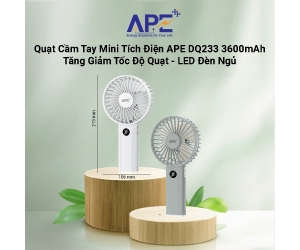 Quạt TYPE-C Sạc Tích Điện Cầm Tay Mini APE DQ233 White (3600mAh, 4-11h, 10W, 4 cánh , Điều chỉnh tốc độ từ )