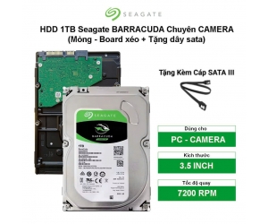 HDD PC SEAGATE 1T BARRACUDA Công ty - Chuyên Camera (Mỏng - Board xéo + Tặng dây sata)