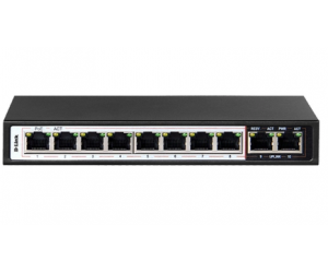 Switch DLINK DES-F1010P-E Chính hãng (8 Port 10/100 Mbps PoE, 2 CỔNG UPLINK 10/100, Vỏ kim loại)