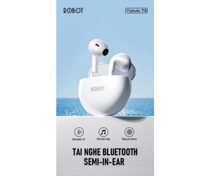 Tai nghe Bluetooth ROBOT Airbuds T10 TWS White Chính hãng (Cảm ứng, 2 bên, v5.1, 5hrs, chống nước IPX4, Kèm cáp)