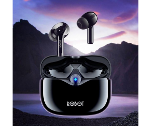 Tai nghe Bluetooth ROBOT Airbuds T30 TWS Black Chính hãng (Cảm ứng, 2 bên, v5.3, 4hrs, Kèm cáp)