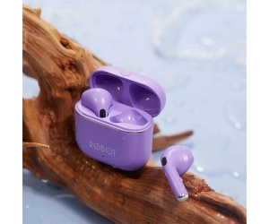 Tai nghe Bluetooth ROBOT Airbuds T50S Purple Chính hãng (cảm ứng, 2 bên, v5.3, pin dùng 24h bao gồm hộp sạc) THAY THẾ CHO T50S White