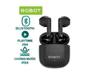 Tai nghe Bluetooth ROBOT Airbuds T60 Black Chính hãng (cảm ứng, 2 bên, v5.3, pin dùng 36h bao gồm hộp sạc)