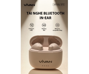 Tai nghe Bluetooth VIVAN Infinity GT2 Cream Chính hãng (cảm ứng, 2 bên, v5.3, pin dùng 40h bao gồm hộp sạc)