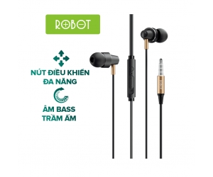 Tai nghe dây ROBOT RE240S Black Gray Chính hãng (Jack 3.5mm, cóMic, TPE, 1.2m)