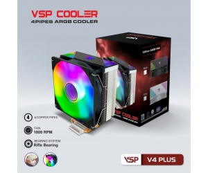Tản nhiệt khí CPU 4 ống đồng VSP Cooler V4 Plus 1 fan 12cm RGB Black (LGA 775/115x/1200/1366/1700)