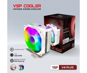 Tản nhiệt khí CPU 4 ống đồng VSP Cooler V4 Plus 1 fan 12cm RGB White (115x/1200/1366/1700/AM3/AM4/AM5)(THAY THẾ CHO RUIX X4000)