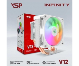 Tản nhiệt khí CPU VSP 4 ống đồng V12 LED ARGB 1 Fan 12cm Trắng FV