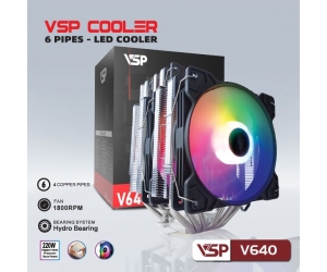 Tản nhiệt khí CPU VSP 6 ống đồng V640 LED ARGB 2 Fan 12cm Đen FV