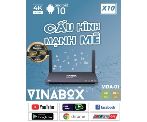 TV BOX VINABOX X10 2G Black Chính hãng (CPU H616, RAM 2G, ROM 16G, Android 10.0, HDMI, AV, LAN, Wifi, không sử dụng được phần mềm xem camera)