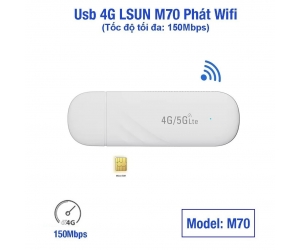 USB Phát Wifi 4G LSUN M70 (150Mbps, 2.4G, Hỗ trợ 10 thiết bị kết nối cùng lúc, Dùng sim Vina, Viettel, Mobifone)