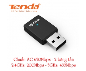 USB thu Wifi Tenda U9 Mini Chính hãng (2 băng tần, Ko Anten, 650Mbps, Tự động cài đặt, Windows)