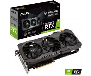 VGA ASUS TUF GAMING RTX 3070 V2 OC Chính hãng (TUF-RTX3070-O8G-V2-Gaming, 3xDP, 2xHDMI, 8GB, DDR6, 256bit, 3Fan, 750W, 2x8pin)